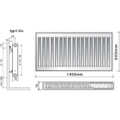 Purmo C21s 500 x 1400
