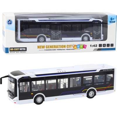 LEAN Toys Kovový městský autobus se světly a zvukem – Bílá 1:42