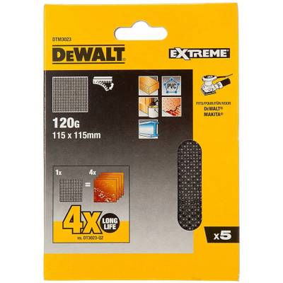 Sieťovina brúsna 115x115mm P120 suchý zips 5ks DWE6411/DCW200/D26441 DEWALT DTM3023