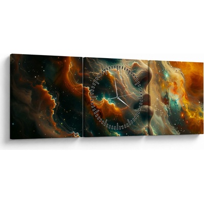 Obraz - Tvár vo vesmíre (s hodinami), trojdielne 90x30 cm s hodinami