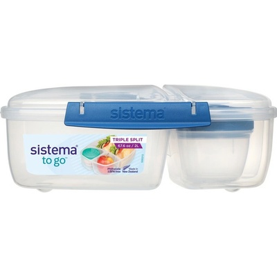 Sistema Delený desiatový box To Go Triple Split s nádobou na jogurt 2 l modrá