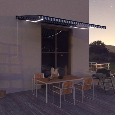 Greatstore Markýza se senzorem větru a LED světlem 500 x 300 cm modrobílá