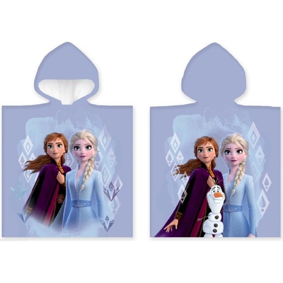 Carbotex Detské dievčenské plážové pončo osuška s kapucňou Ľadové kráľovstvo Frozen motív Anna a Elsa 50 x 110 cm