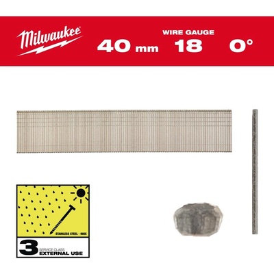 Milwaukee Kolářské hřebíky, velikost 18, tenká dokončovací hlava Inox 18G / 40 mm / SC3 - 5.000 pc