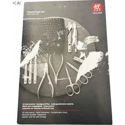 Zwilling Classic zafírový pilník 1 ks + špicatá pinzeta 1 ks + Zwilling Classic Inox klieštiky na nechty 11 cm + pinzeta šikmá 1 ks + obojstranný nástroj na manikúru 1 ks + klieštiky na nechty 1 ks +