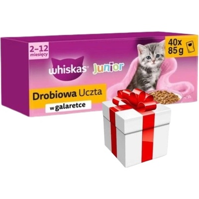 WHISKAS Junior Drůbeží pochoutka v želé 40 x 85 g + překvapení pro kočku