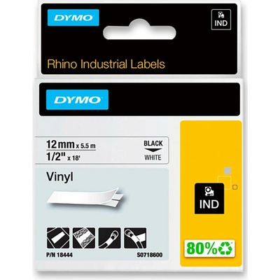 Dymo Rhino 18444 - originální vinylová páska - černo-bílá, 12 mm x 5,5 m