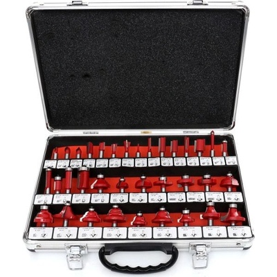 Kraft & Dele KD10280 Frézy tvarové do dřeva, SK plátky, 35ks, stopka 8mm, hliníkový kufr