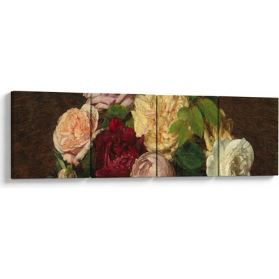Obraz - Henri Fantin-Latour, Roses de Nice on a Table, reprodukcia, štvordielne 160x40 cm