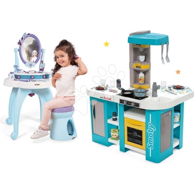 Smoby Set kuchynka elektronická Tefal Studio 360° XL Bubble a kozmetický stolík Frozen so stoličkou