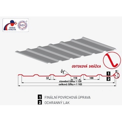 Satjam Trapézové plechy SAT18 NP 0,50 mm 188/1128 PES 25 2 bm tmavě červená