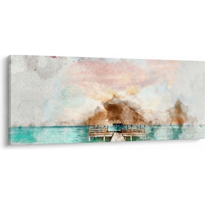 Obraz - Maledivy, drevené mólo, jednodielne 120x50 cm