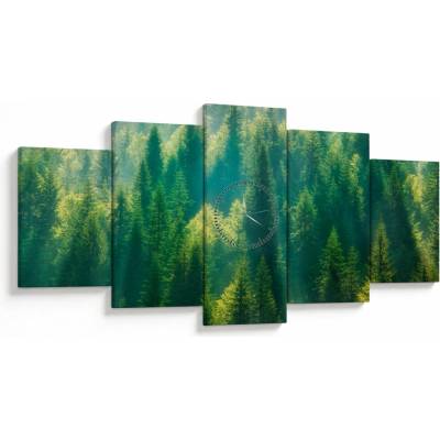 Obraz - Borovicový les (s hodinami), päťdielne 150x80 cm s hodinami