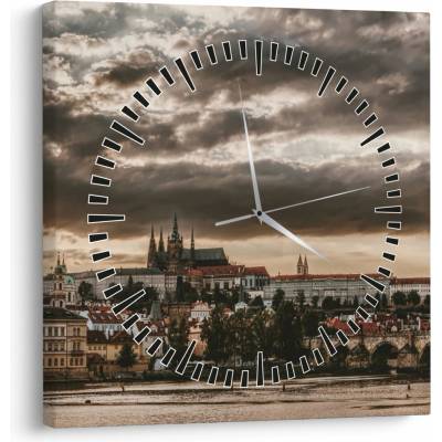 Obraz - zamračená Praha (s hodinami), jednodielne 30x30 cm s hodinami