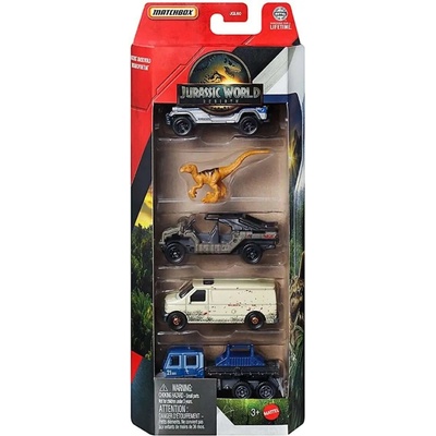 MATCHBOX JURASSIC WORLD 5-balení vozidel + dinosaurus JGL25