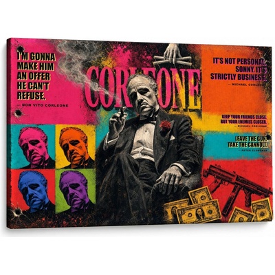 Papilora Obraz Krstný otec v štýle pop art – Don Vito Corleone s filmovými citátmi na plátne - 120x80 cm