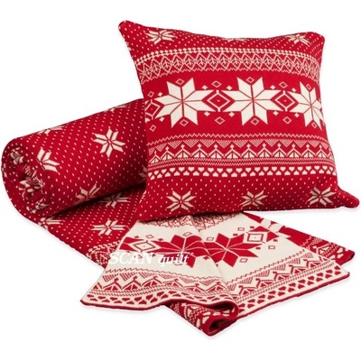 SCANquilt pletený pléd Suomi Vločky červená střední 130x200