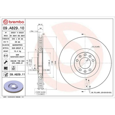Brzdový kotúč BREMBO PRIME LINE - UV Coated 09.A829.11