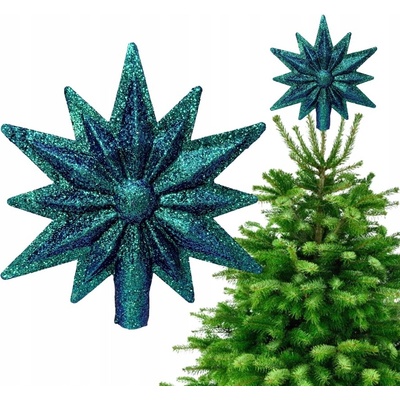 HOLO InspirujTyrkysová HVIEZDA NA VRCHOL STROMČEKA Brokátová HVIEZDA na vianočný stromček 17 cm