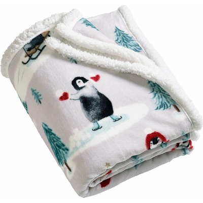 Catherine Lansfield Christmas Sherpa Penguins deka barevná/bílá 130x170