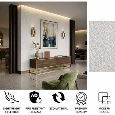 Obklad na zeď imitace bílého kamene - flexibilní 3D panel - ROCKA