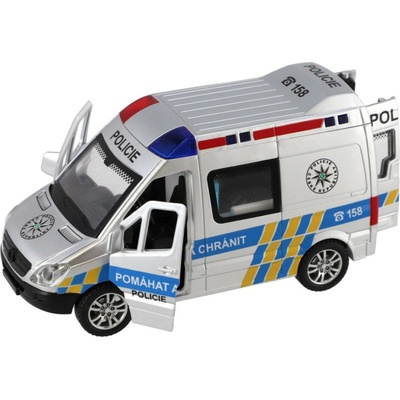 Teddies Auto policie kov/plast 15cm na baterie se světlem se zvukem na zpětné natažení 6 ks v boxu