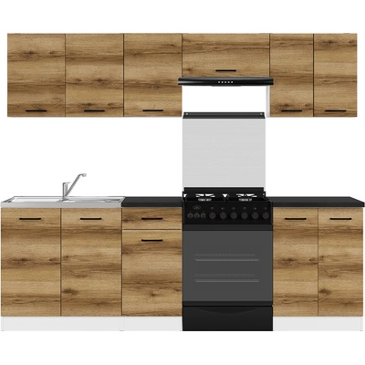 Kuchyňská linka Junona Line 240 cm s pracovní deskou Bílá/dub delano světlý/metalická břidlice černo-zlatá K24-JUNONA_MODUL_WER_2/240_ZBL Black Red White