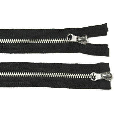 Kovový zip no.5 rozepínací dvoucestný 120cm (stříbrné zoubky) černý