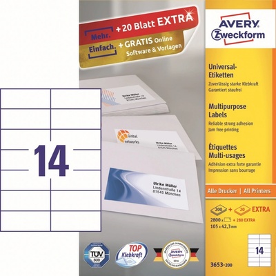 Avery Zweckform 200 listů, A4, bílé 3653-200