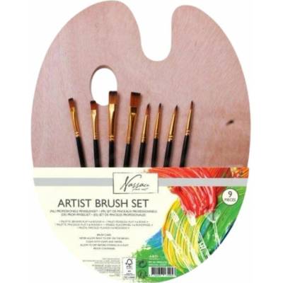 GRAFIX Sada štetcov s drevenou paletou – 9 ks (4 ploché, 4 okrúhle + paleta)