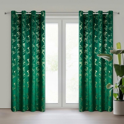 Takoy Sametový závěs tmavě zelený a šampaň, s třpytivým potiskem, 140x250 cm, na průchodky – RAJA-HF-477320 | 140 x 250 cm