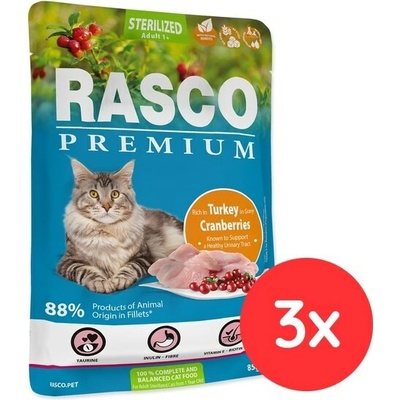 Rasco Premium Cat Sterilized, krůta, brusinky 3x85 g