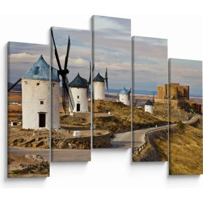 Obraz - Veterné mlyny Consuegra, Španielsko, päťdielne 125x90 cm