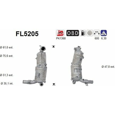 Filter sadzí pevných častíc výfukového systému AS FL5205