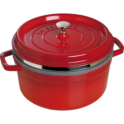 Staub Litinový hrnec s poklicí a napařovací vložkou Cocotte, višňová, 26 cm 1004352