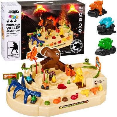 LEAN Toys Interaktívna manuálna dino dráha Dinosaur Track Adventure s 3 vozidlami a 8 výzvami