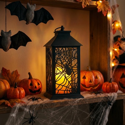 Halloweenová blikajúca lampáš pavúk