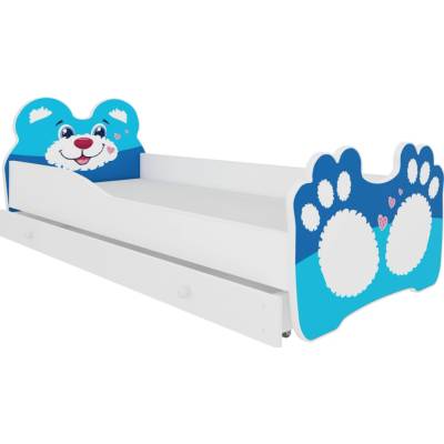 ADRK Furniture Bear modrá s matrací a zásuvkou
