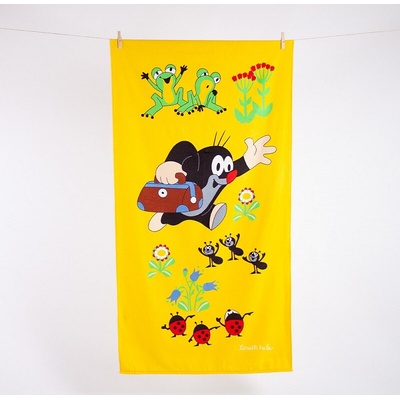 Matějovský dětská plážová osuška Krtek a žabky 70 x 150 cm žlutá