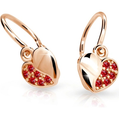 Danfil detské náušnice srdiečka C2160 zo ružového zlata ruby dark brizura