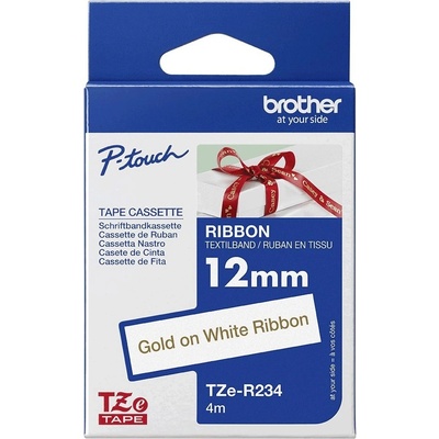 Brother TZe-R234 12 mm biela / zlatá tlač 4 m TZER234