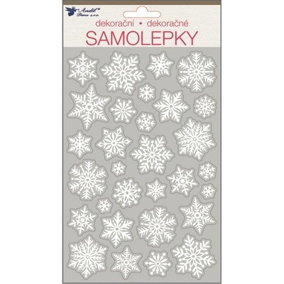 Samolepky bílé s glitry 25x14 cm vločky