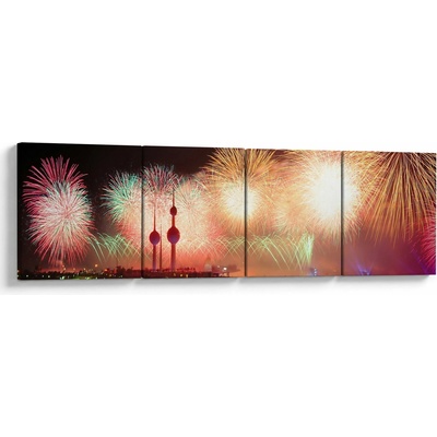 Obraz ohňostroje, Čtyřdílný 160x40 cm