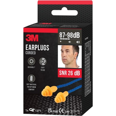 3M Šňůrkové špunty do uší 1271, SNR 26 dB, oranžové