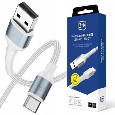 Bílý kabel 3mk Hyper Cable N-SERIES A to C 1m 9V/2A 18W pro iPhone Samsung