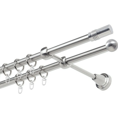 OK-GarnýžeCZ Garnýž kovová dvouřadá 19mm Cylinder nerez 170 cm do stěny / kroužky s háčkem