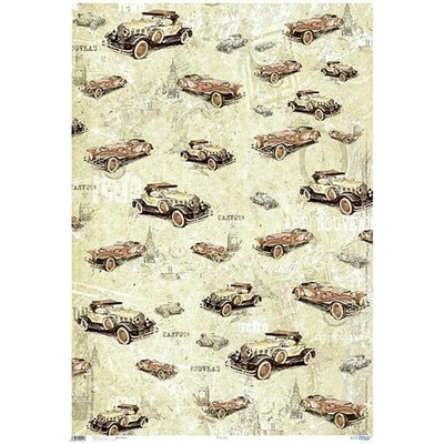 Textilní papír 100x70 RETRO POHLEDNICE - Fabric paper 100x70 RETRO CARS