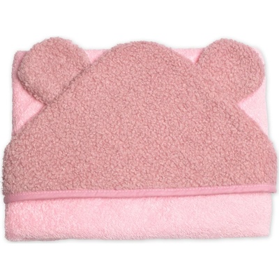 Baby Nellys Kojenecká osuška s kapucí a oušky Boucle 80x80cm pudrově růžová