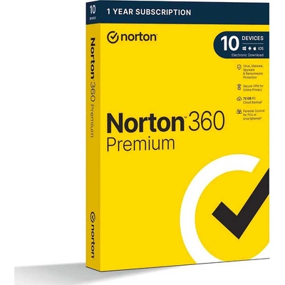 Norton 360 PREMIUM 75GB + VPN 1 lic. 10 lic. 12 mes. (21405799) – Hledejceny.cz