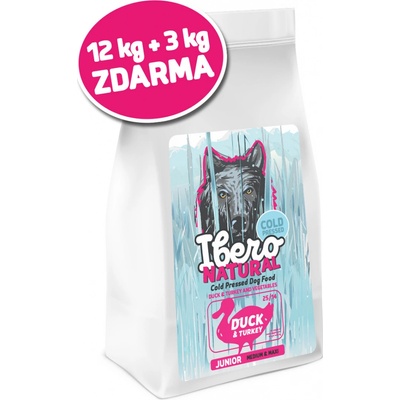 Ibero Natural Cold Pressed Junior Dog Medium & Large Duck 15 kg
